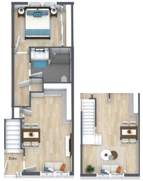 Floor plan for 2 beds, 2 baths